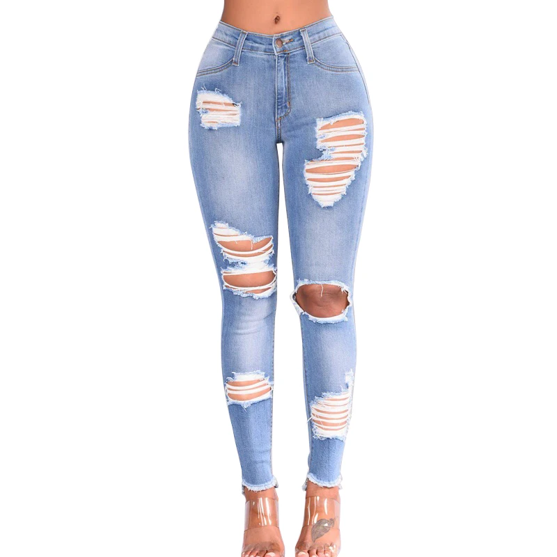 Goede 2018 Mode Jeans Vrouwelijke Plus Size Ripped Gaten Vernietigd Skinny Stretch Jeans Vrouw Vriendje Stijl Potlood Denim Broek