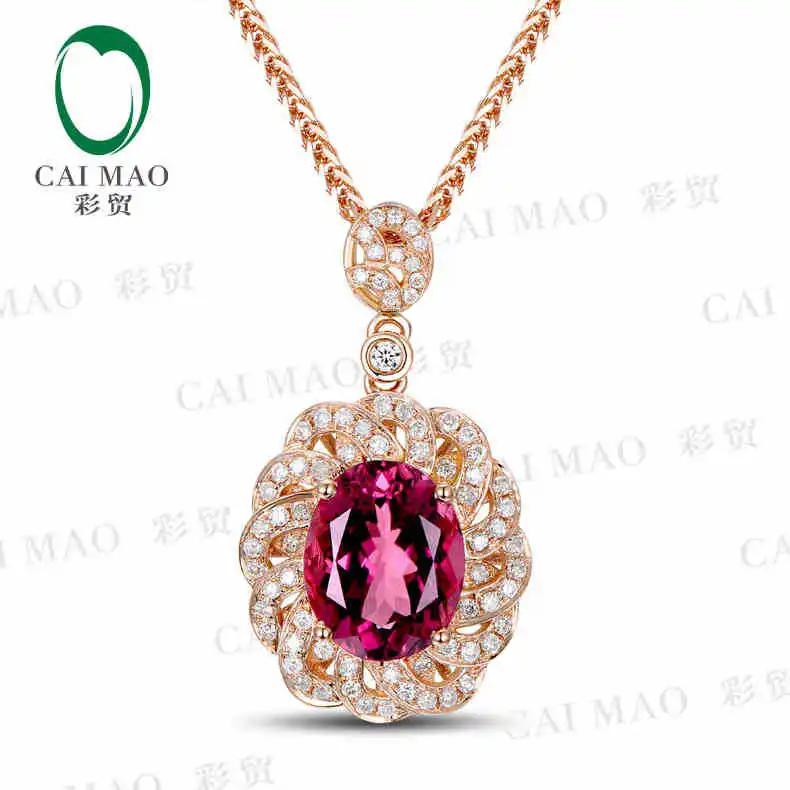 

CaiMao 18KT/750 Rose Gold 2.11 ct Natural IF Tourmaline & 0.37 ct Full Cut Diamond Engagement Gemstone Pendant Jewelry