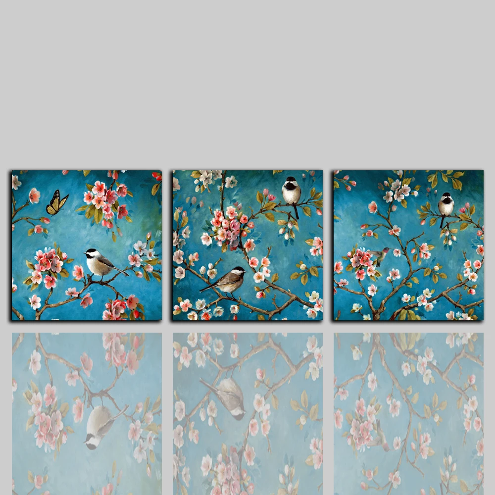 

Abstract HD Prints and Posters Modern Pink Flowers & Birds Oil Printing On Canvas Home Decor Wall Art Pictures For Living Room