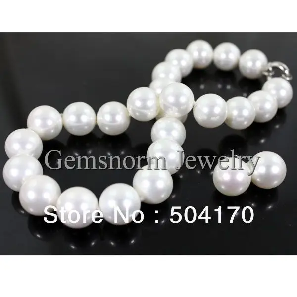 

Beautiful White Round Sea Shell Pearl Necklace Set Fashion 14MM Shell Necklace/Earrings Set SP101