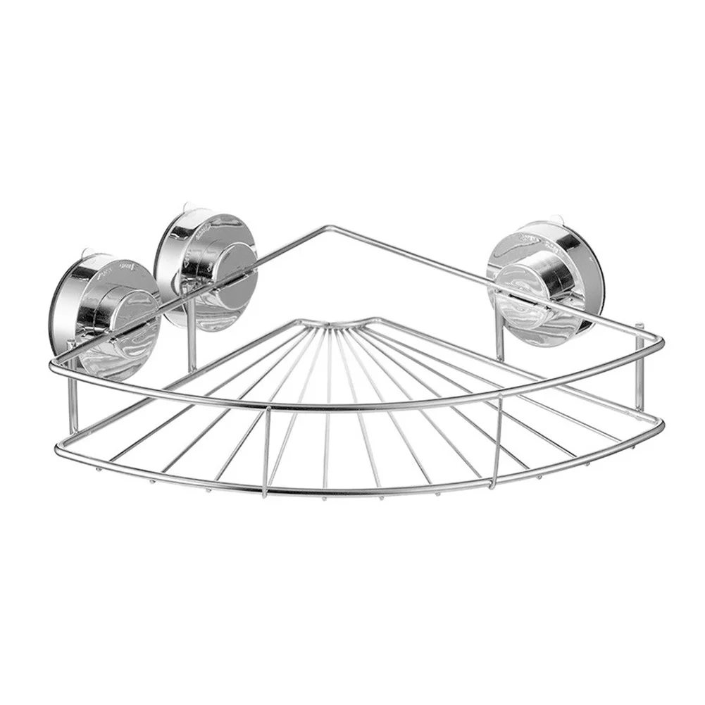 

Corner Fan-shaped Shower Organizer Toilet Storage Rack Stainless Steel Suction Cup Triangle Punch-free Bathroom Holder