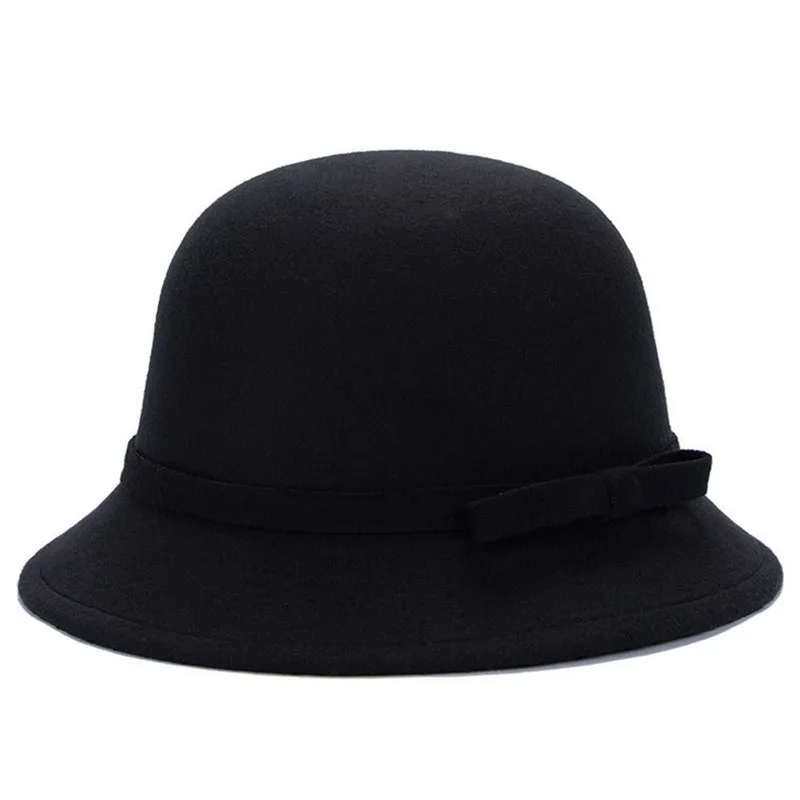 Vogue Дамская Женская винтажная шерстяная фетровая шляпа Боулер Дерби Fedora Trilby Bowknot Fedoras шляпа для женщин