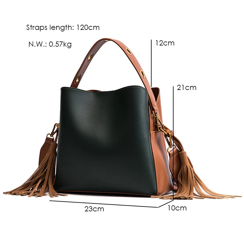 Janespri Women Tassel Handbag Tote High Quality Women Shoulder Bag Luxury Brand Soft Leather Bucket Bag Fashion Women's Handbag (16)