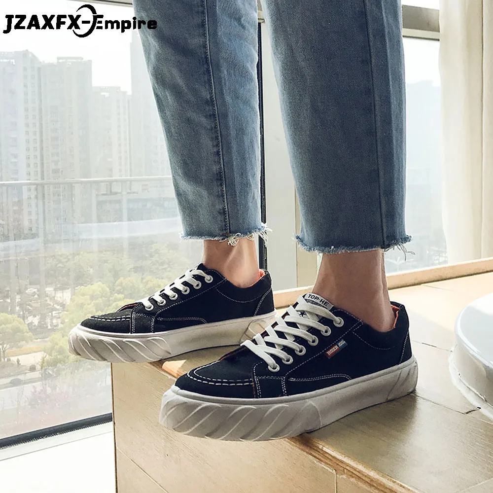 

Spring Autumn Men Vulcanize Shoes Solid Lace Up Lovers Shoes White Black Casual Canvas Flat Shoes For Male