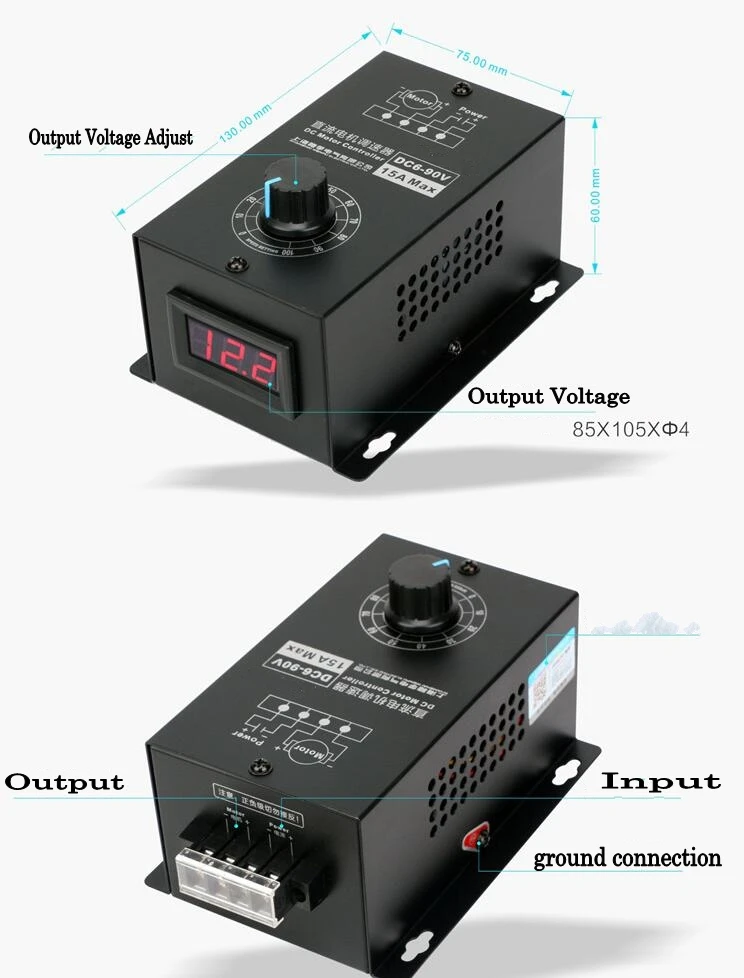 Цифровой дисплей 0~ Регулируемый DC 6-90 в 15A контроллер скорости двигателя постоянного тока ШИМ-регулятор 12 В 24 в 48 в 60 в 72 в 90 в 1000 Вт Реверсивный