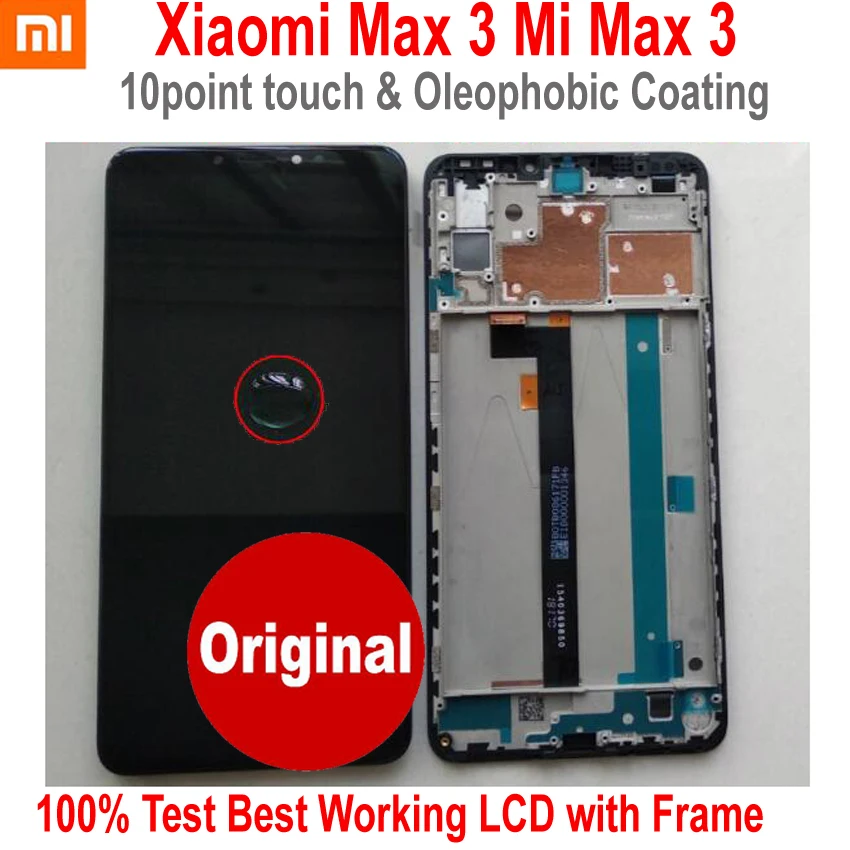

100% Original Xiaomi Max 3 MI Max 3 Mi MAX3 Sensor LCD Display 10 Point Touch Panel Screen Digitizer Assembly with Frame
