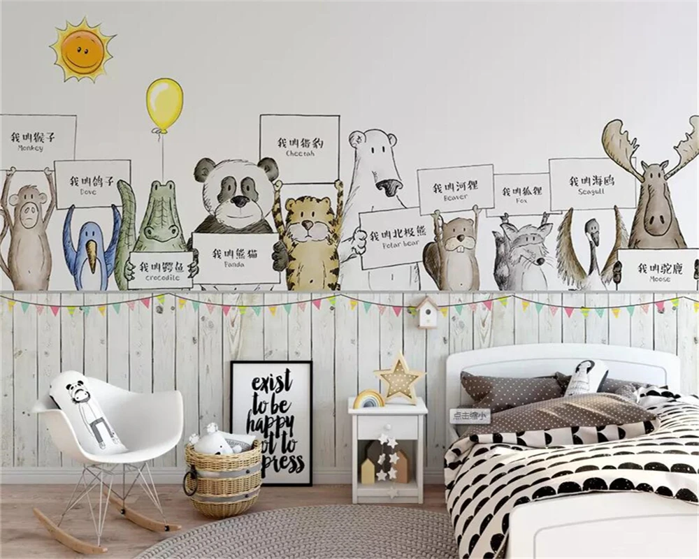 Декоративные обои скандинавские простые Мультяшные животные Детский дом фон стены