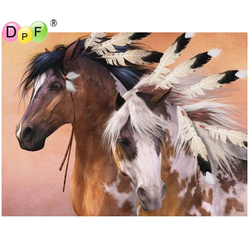 

DPF 5D DIY full Round Diamond Painting Magic Cube Cross Stitch white feather horse crafts Diamond Embroidery Mosaic Home Decor