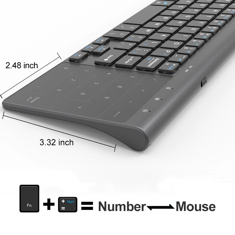  [AVATTO] Thin 2.4GHz USB Wireless Mini Keyboard with Number Touchpad Numeric Keypad for Android win