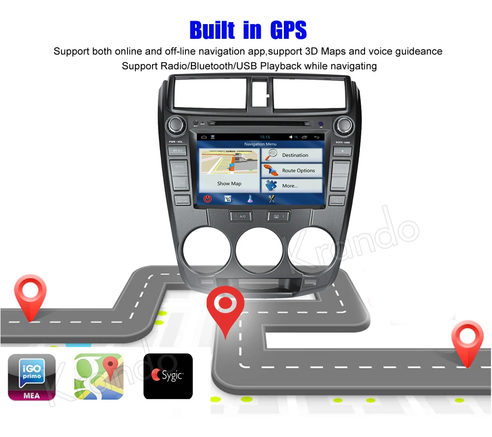Top Krando 8" Android 8.0 car navigation multimedia system for Honda City 1.5L 2008-2013 audio radio gps dvd player WIFI 3G DAB+ 2