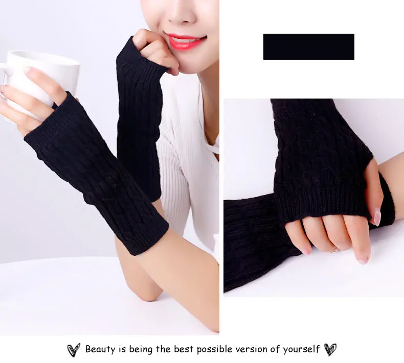 Sparsil, женские кашемировые перчатки, без пальцев, зимние, вязаные, вязаные, варежки, половина пальцев, на запястье, рукав 22 см, женские, эластичные, теплые перчатки