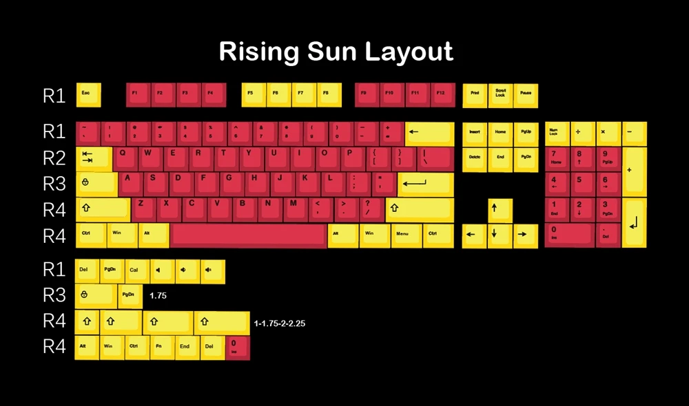 Восходящее солнце вишня профиль краситель Sub Keycap набор толстый PBT для клавиатуры gh60 xd60 xd84 tada68 rs96 zz96 87 104 660 желтый красный