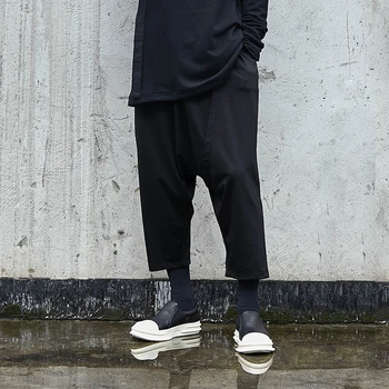 

Japanese Harajuku Men Dark Black Cross Pants Streetwear Hip Hop Punk Gothic Harem Trousers Male Loose Casual Wide Leg Pants