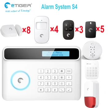 

Etiger brand S4 smoke sensors RFID activate/disactivate keypad Burglar alarm security system kit