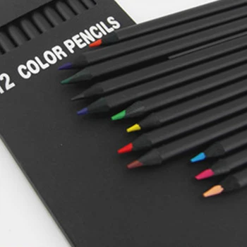 

12 Pcs/Set High Quality Pencil Packaging 12 Different Colours Colored Pencils Kawaii School Black Wooden Pencils