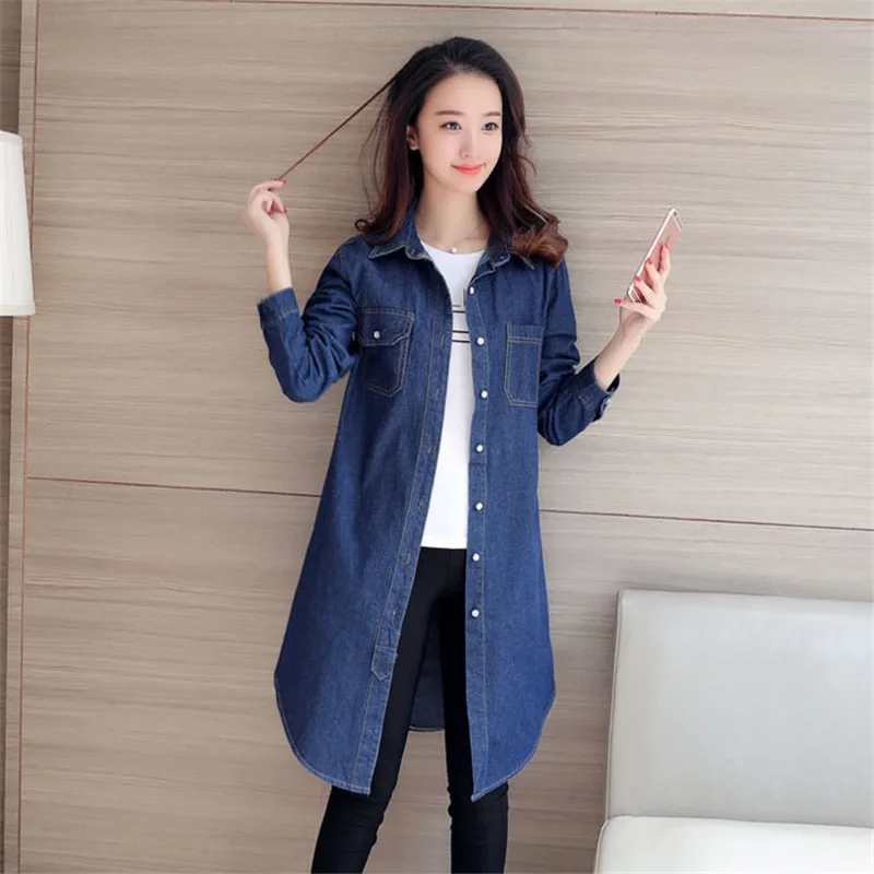 

Summer women's jacket 2018 fashion new large size long women's denim jacket loose long sleeve thin thin ladies windbreaker cw314