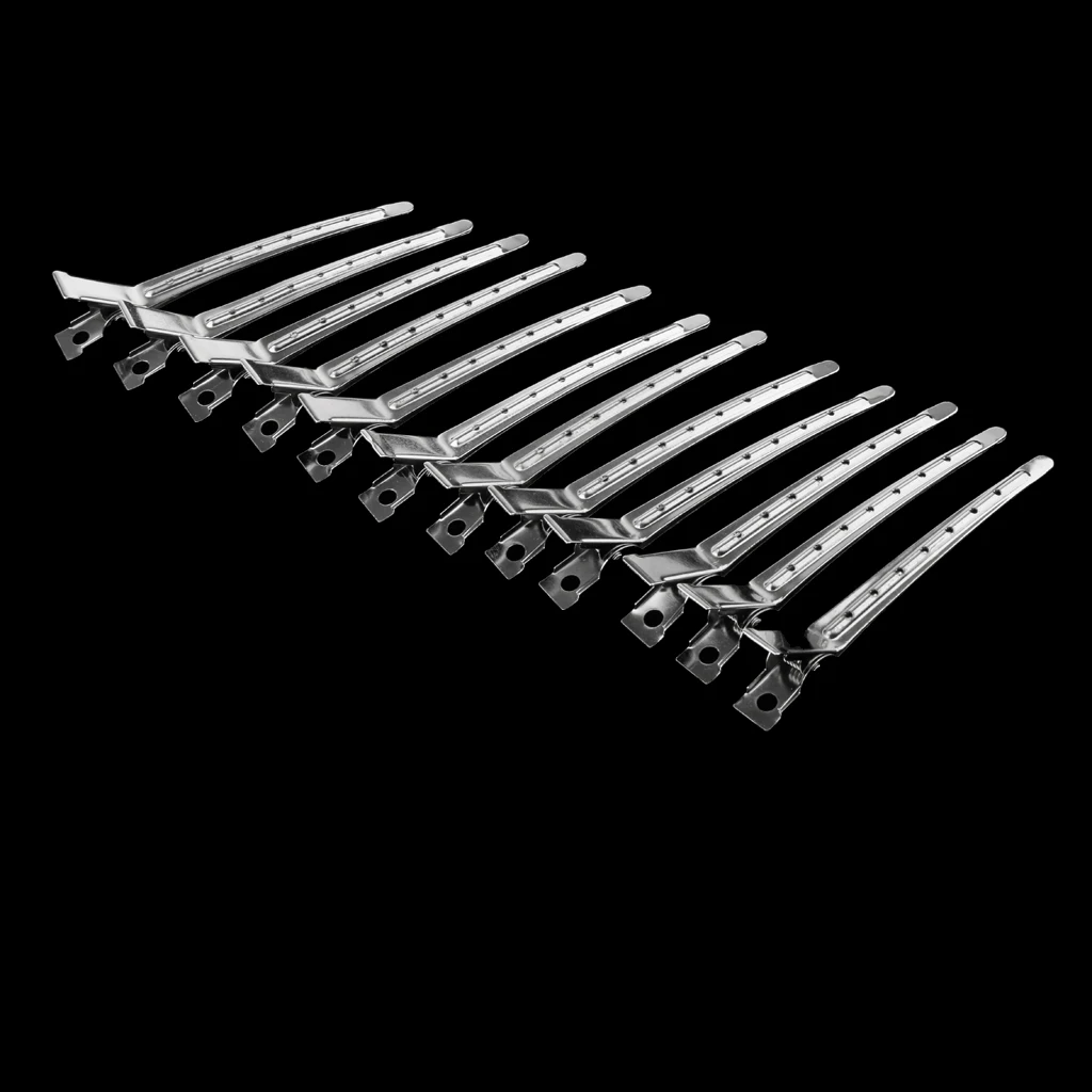 12Pcs Pro Stainless Steel Duck Teeth Hair Clips Clamps Hairdressing Salon Hair Grip Crocodile DIY Accessories Hairpins-Non-Slip