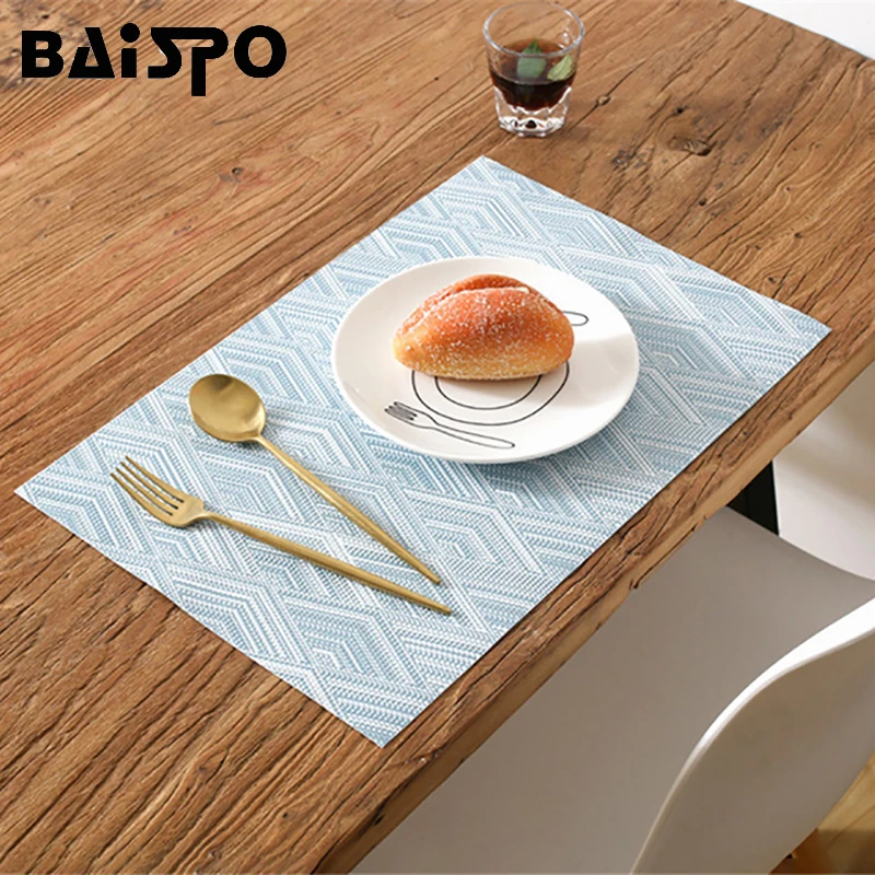 

Baispo 4pcs/Set Rectangle Placemat For Dinning Table Waterproof Unfading Pad Kitchen Accessories PVC Placemat Dining Decoration