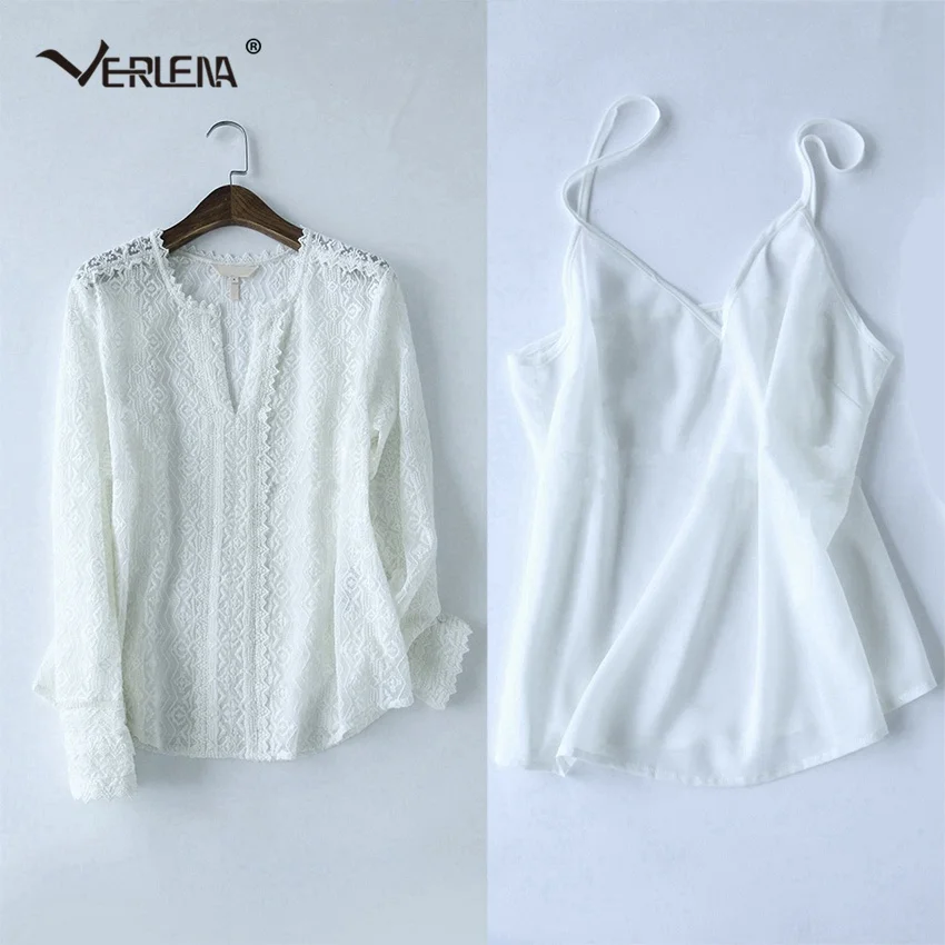 Verlena супер шелк Вышивка Блузка женская с длинным рукавом химическое Кружево Подол v-образным вырезом элегантная рубашка Boho белые блузки Топы - Цвет: Белый