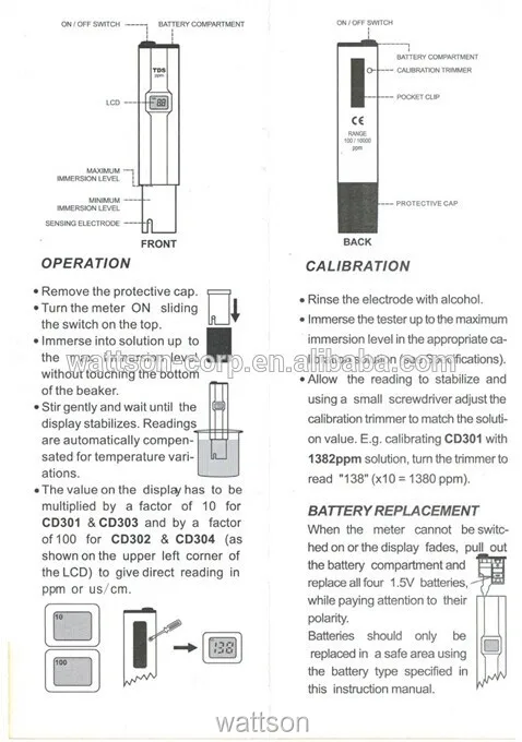 Ручка Измеритель проводимости, цифровой карманный измеритель EC метр cd-303