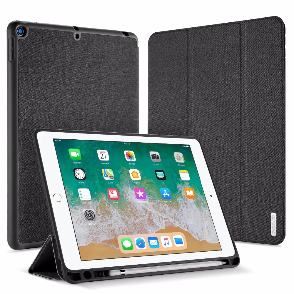 

Flip Case For Apple iPad 9.7 2018 2017 Soft Bumper Protective Auto Sleep Wake Up Kickstand Cover Tablet Bag With Pencil Holder