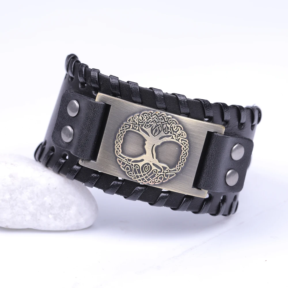 Skyrim Tree of Life Vintage Wrap Wicca Metal Leather Bracelet Amulet Adjustable Cuff Bracelet for Men bangle bracelet leather bracelets
