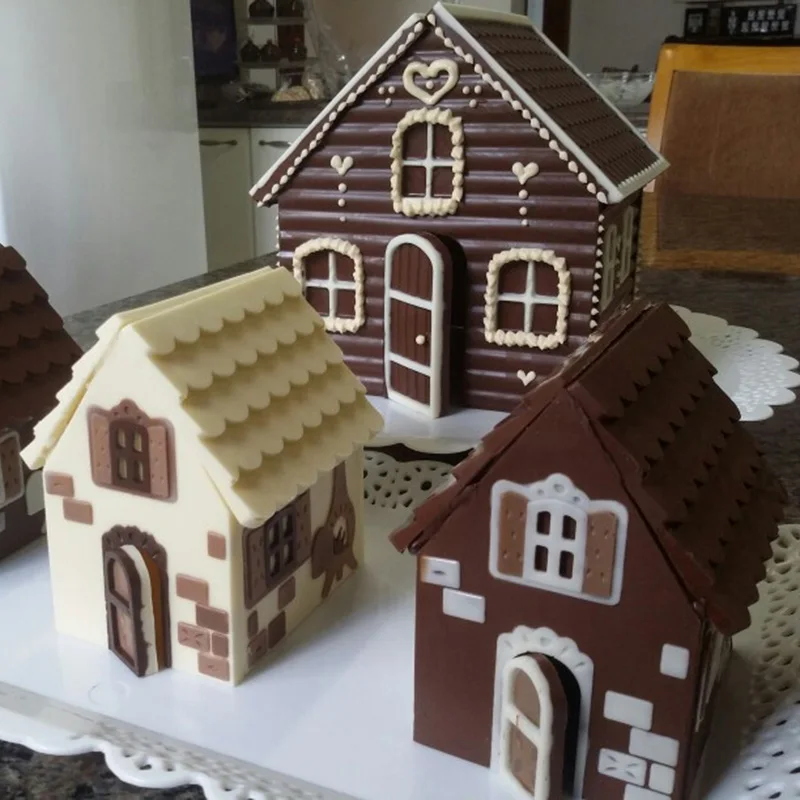 

Newly 2 Pcs/Set 3D Christmas Gingerbread House Silicone Mold Chocolate Cake Mould DIY Biscuits Baking Tools TE889