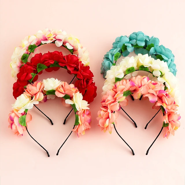 New Fashion Women Bride Flowers Headband Mexican Style Rose Flower Crown Hairband Ladies Elastic Beach Hair Accessories Headband 2