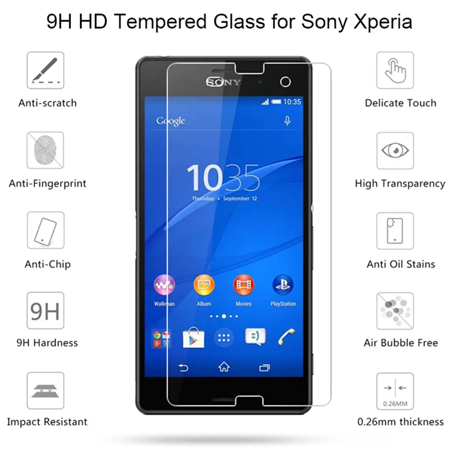 9H ультратонкое закаленное стекло для sony xperia L36H Z1 Z2 Z3 Z4 Z5 Защита экрана C3 C4 C5 M2 M4