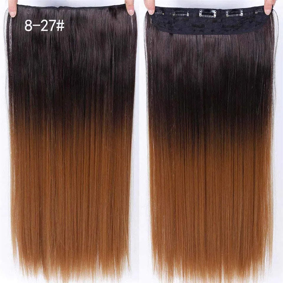 WTB 24 ''длинная прямая женская Сережка для наращивания волос черный коричневый высокотемпературный волоконный синтетический шиньон 3/4 полная голова - Цвет: 8-27