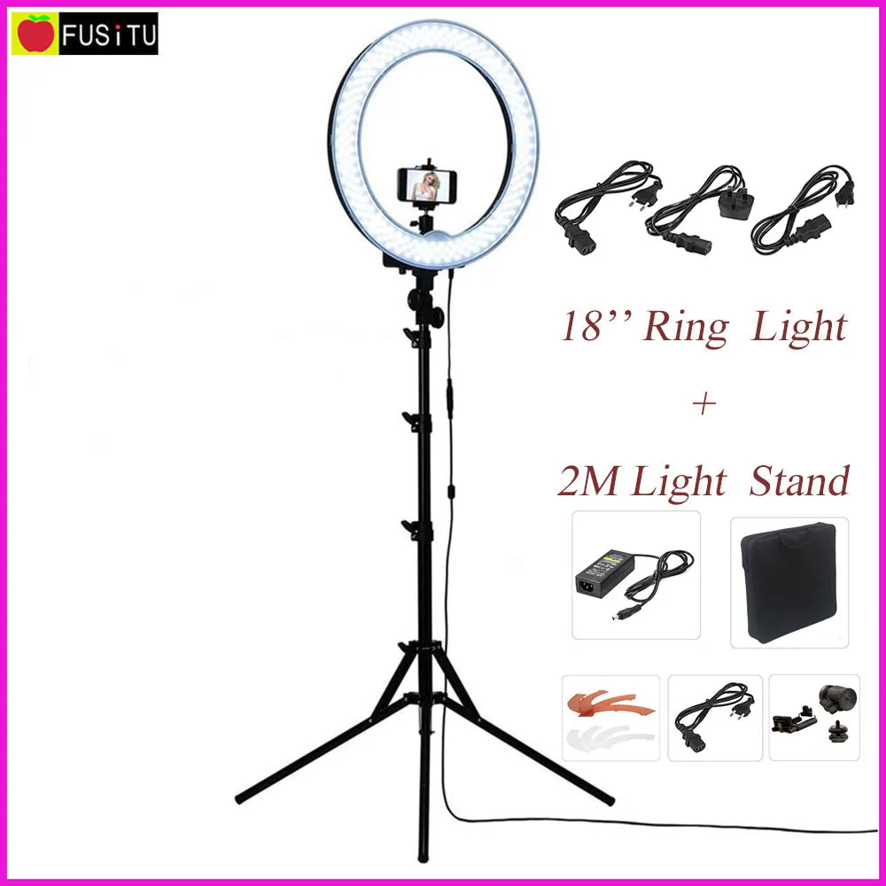 Prix pour Fusitu 18 "RL-18 Extérieure Dimmable Photo Vidéo LED Light Ring Kit avec 2 M Trépied Lumière Stand pour DSLR Caméra Smartphones Prix pour Fusitu 18 "RL-18 Extérieure Dimmable Photo Vidéo LED Light Ring Kit avec 2 M Trépied Lumière Stand pour DSLR Caméra Smartphones