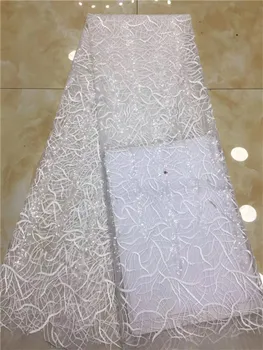 

Red, green French Lace Fabric 2019 High Quality sequins Lace Net African Lace Fabric With Beads Lace Fabrics For Wedding white
