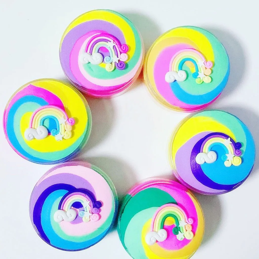 

Beautiful Color Butter Slime Rainbow Birthday Cake Slime Kids Relief Stress Toys new arrival