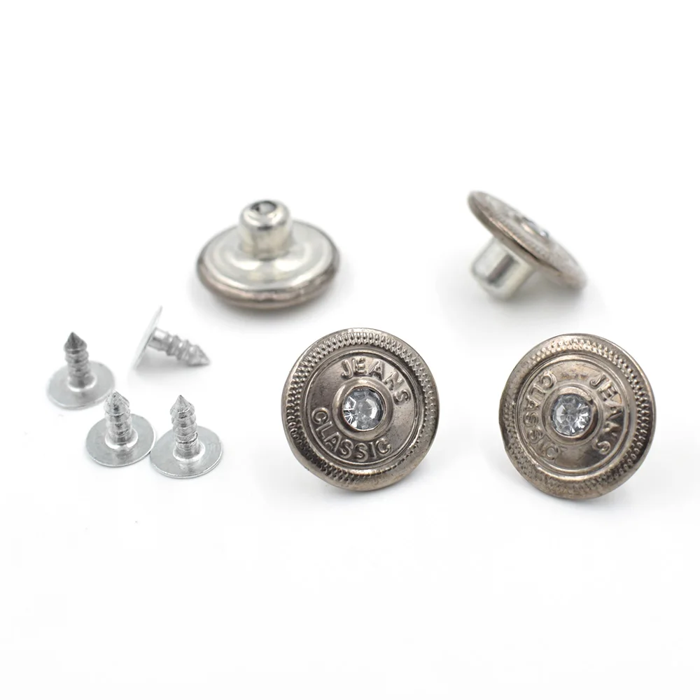 50 sets/lot snap fasteners. Metal rivets. Jeans button.Acrylic Diamond