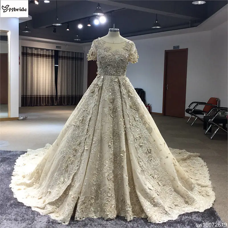 Surmount Catthedral кружевное свадебное платье эстетическое с короткими рукавами платье для величественного бала поезд бежевый свадебный наряд