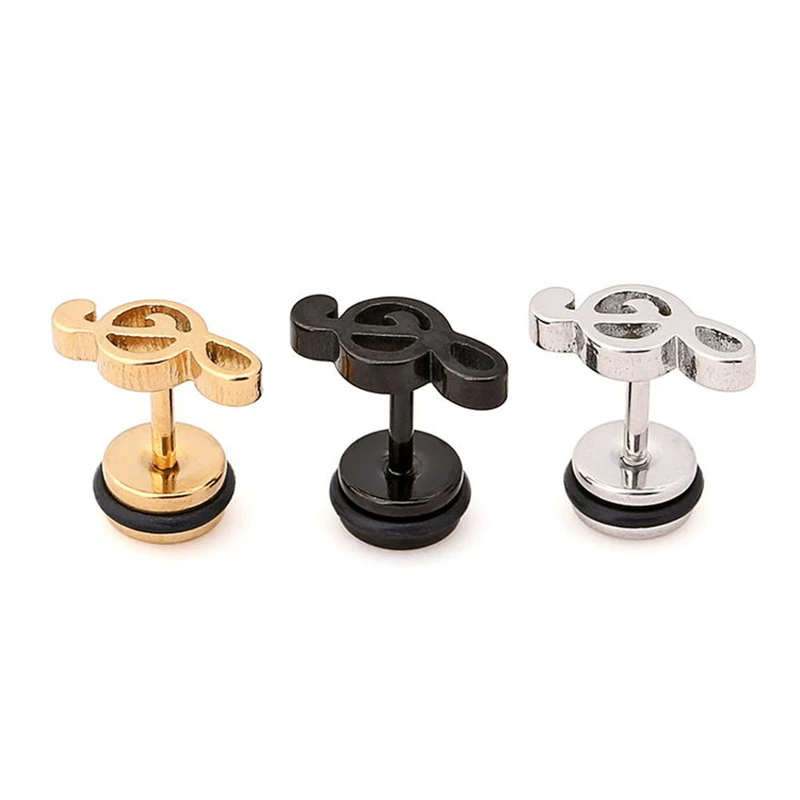 

1 Pair Music Note Stud Earring Cool G Clef Ear Stud for Men Women Stainless Steel Treble Clef Note Ear Piercing Jewelry Gift