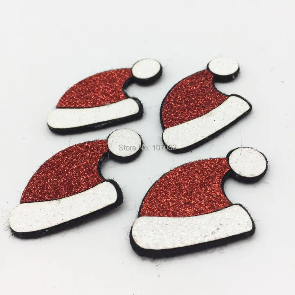 30pcs 45x30mm Glitter Christmas Santa Hats Felt Patch Sew Appliques