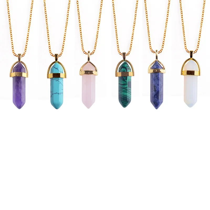 Bullet Shape Natural Stone Healing Point Pendant Necklaces Crystal Quartz Stone Necklace Women Gem stone Jewelry