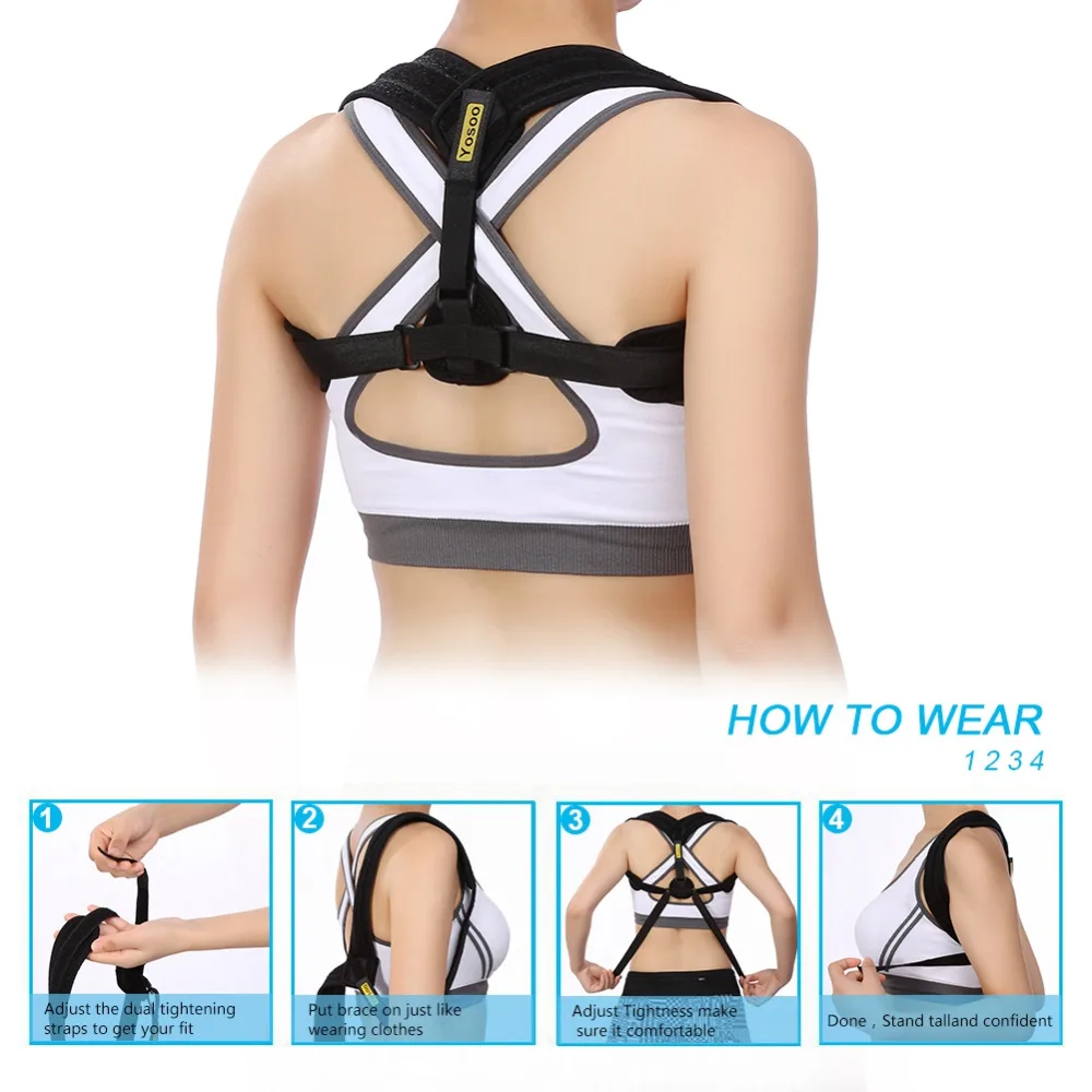 Yosoo Posture Corrector Brace Upper Back Neck Shoulder Support Adjustable Straps Lumbar Brace Support Belt Posture Correction