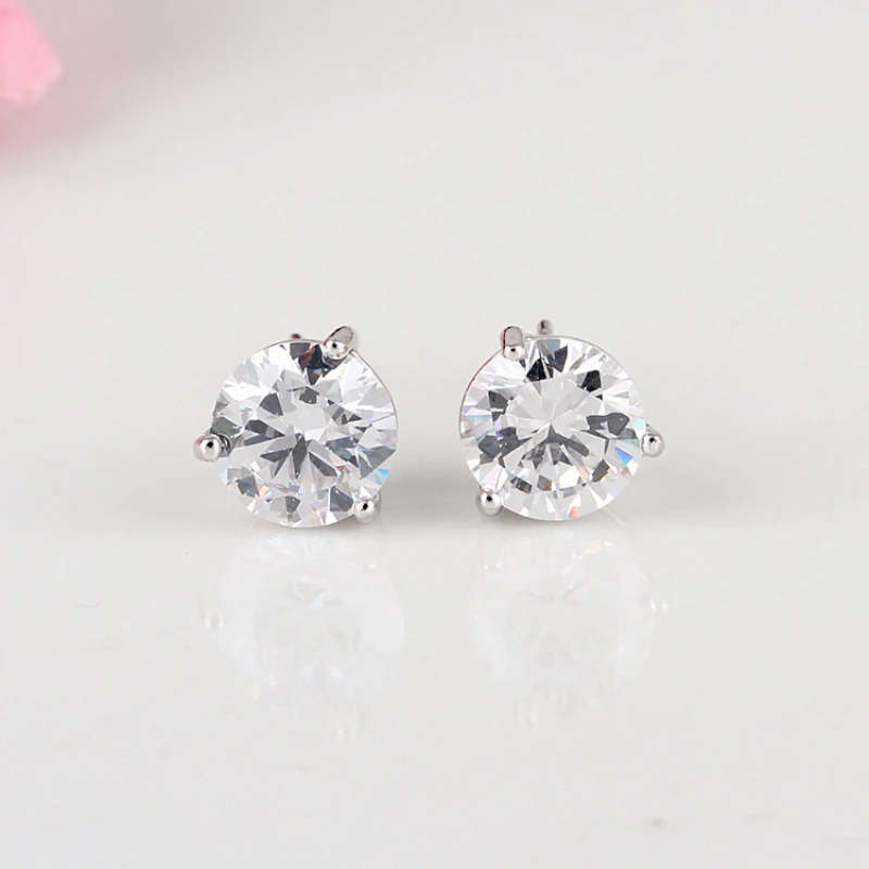 

High Quality AAA+ 8MM Blue/White Zircon Three Claws White Gold Color Piercing Stud Earrings for Women Children Kids Girls