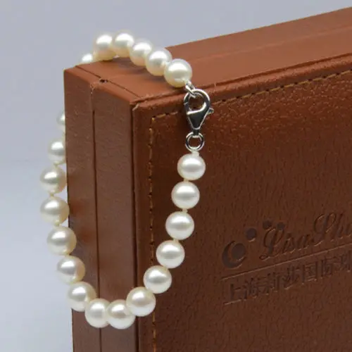 

shippings615 AAA 1 Strand 7-8mm Natural White freshwater cultured Pearl Bracelet