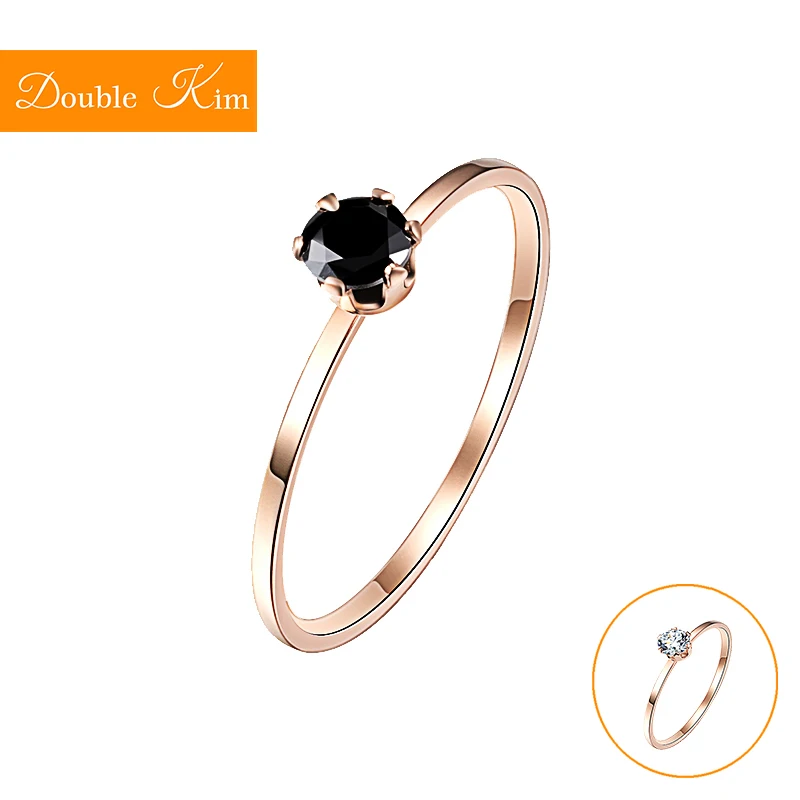 Одно тонкое кольцо из титановой стали, инкрустированное прозрачным черным модным трендовым кольцом для женщин, ювелирное изделие в подарок