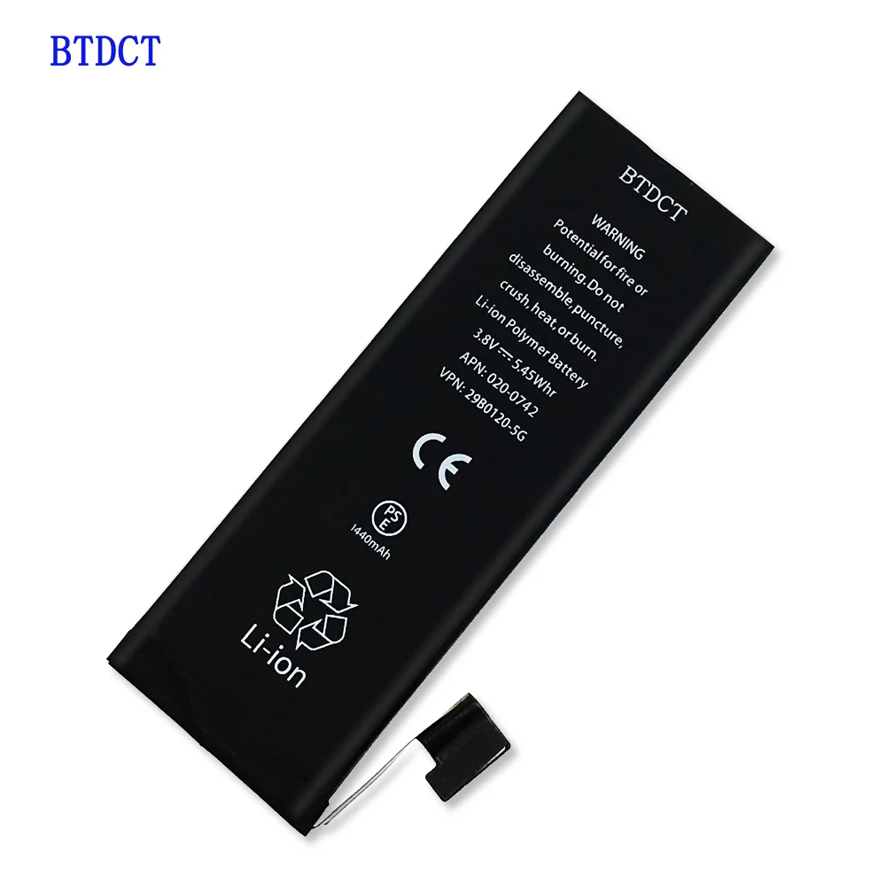

BTDCT For iphone 5 5G battery 0 Cycle Real capacity 1440 mAh 3.8 V stable replacement batteries with Free Sticker