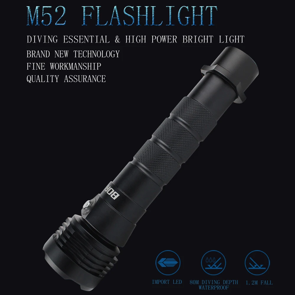  Boruit Underwater Waterproof 100m 3000LM XM-L2 LED XHP50 IPX8 Scuba Diving Flashlight Torch Charger - 32855420361