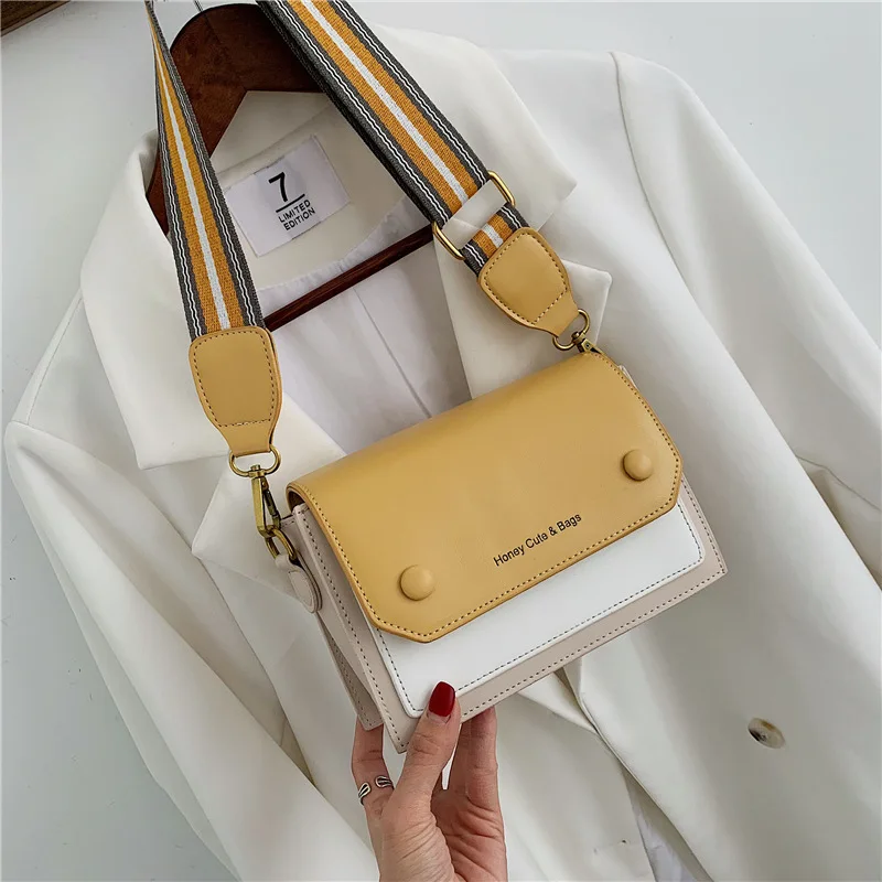 

2019 Summer Fashion Women Shoulder Bag Pu Leather Small Flasp Square Bag Strap Single Crossbody Luxury Brand Handbag Patchwork