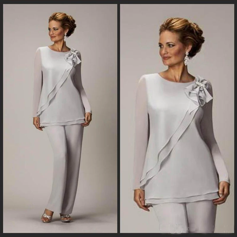 Bescheiden Twee Stukken Moeder Van De Bruid Broek Pak Voor Bruiloften Goedkope Chiffon Moeder Bruidegom Broekpakken Lange Mouw Moeders outfits Bescheiden Twee Stukken Moeder Van De Bruid Broek Pak Voor Bruiloften Goedkope Chiffon Moeder Bruidegom Broekpakken Lange Mouw Moeders outfits