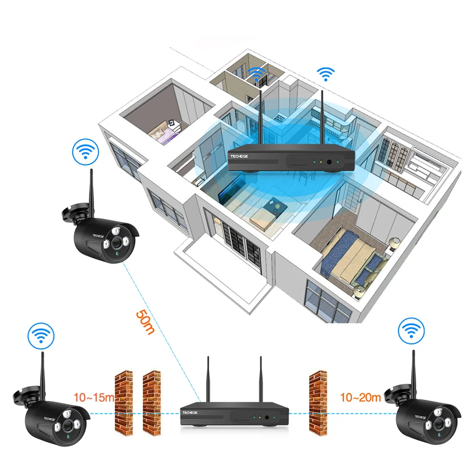 Techege 8CH Wireless CCTV System 1080P 2MP NVR Waterproof outdoor CCTV Camera IP Camera Security Sy