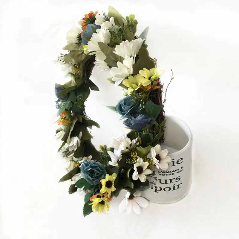 

36cm Simulation Silk Flower Small Chrysanthemum Wildflower Wreath Door Link Day Wedding Decoration Living Room Hanging