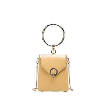 

Bag female 2019 new summer new wild pure color soft face tide shoulder bag ring portable chain slung bucket bag