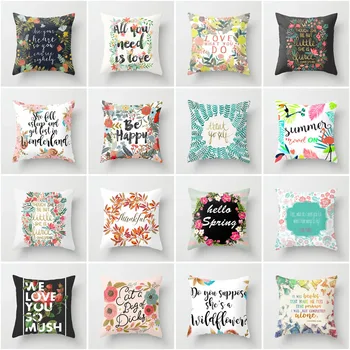 

Factory direct flower letter printing polyester pillowcover home decoration bed pillowcase car sofa pillow home cushion cover